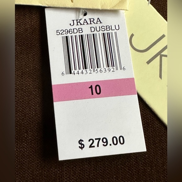 J Kara NWTS Overlay Asymmetrical Maxi Evening Dress Dusty Blue Sheer Bea… - Picture 16 of 16